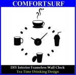 Creative Interior Decoration Frameless DIY Wall Acrylic Clock-Tea Time Drinking Design